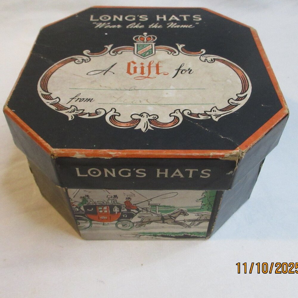 VINTAGE/ANTIQUE~"LONG'S HATS"~SALESMAN'S FELT FEDORA SAMPLE~MINIATURE HAT & BOX